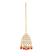 Etnico Traditional Gold Plated Handcrafted Stone Studded & Pearl Necklace Set with Earrings & Maang Tikka for Women (M4111R)