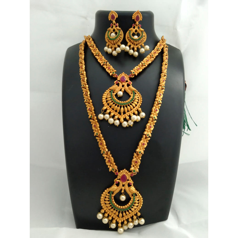 Metro Bangles Gold Plated Green & Pink & Stone Double Pack Of 6 Necklace Set