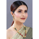 Etnico 18K Gold Plated Intricately Designed Traditional Long Emerald Green Multi String Brass Necklace Set With Earrings (MC032)