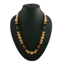 Etnico 18K Gold Plated Intricately Designed Traditional Long Emerald Green Multi String Brass Necklace Set With Earrings (MC032)