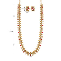 Etnico 18K Gold Plated Traditional South Indian Stylish Multicolour Stone Work Long Necklace With Earrings For Women & Girls (MC041Q)