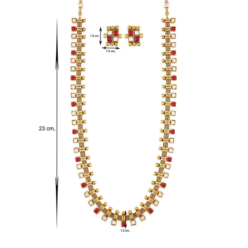 Etnico 18K Gold Plated Traditional South Indian Stylish Multicolour Stone Work Long Necklace With Earrings For Women & Girls (MC041Q)