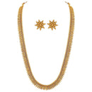 Etnico 18K Gold Plated Traditional South Indian Stylish Golden Leaf work Necklace With Earrings For Women & Girls (MC043)