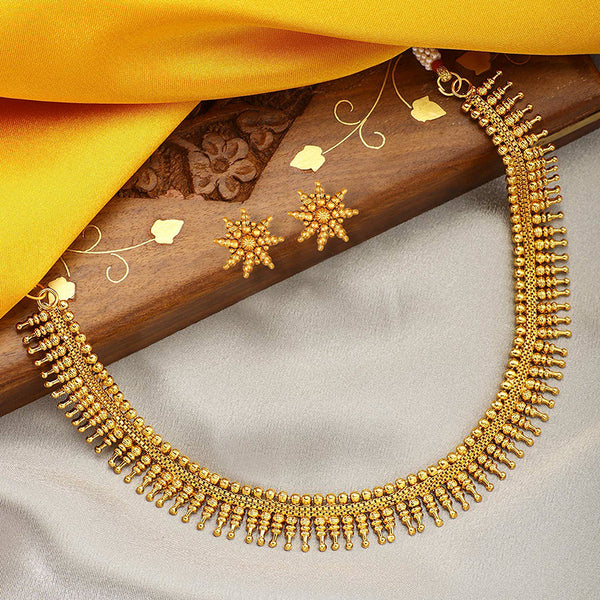 Etnico 18K Gold Plated Traditional South Indian Stylish Golden Necklace With Earrings For Women & Girls (Short Necklace)