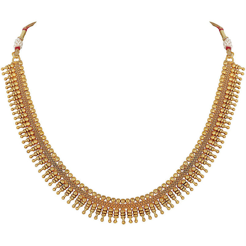 Etnico 18K Gold Plated Traditional South Indian Stylish Golden Necklace With Earrings For Women & Girls (Short Necklace)