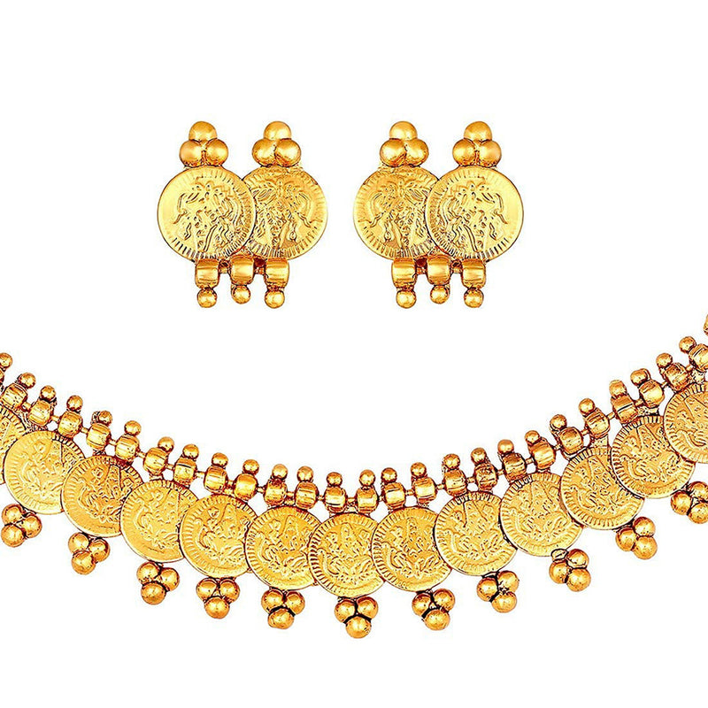 Etnico 18K Gold Plated Traditional South Indian Stylish Coin Necklace With Earrings For Women & Girls (MC061FL)
