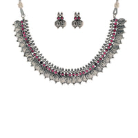 Etnico 18K Silver Oxidised Traditional South Indian Style Coin Necklace With Earrings For Women & Girls (MC063ZQ)