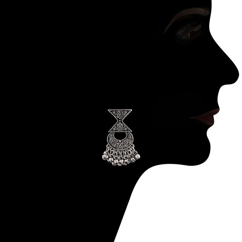 Etnico Oxidised German Silver Plated Afghani Choker Necklace Jewellery Set for Women (MC065)