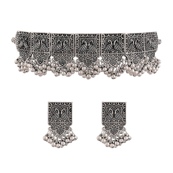 Etnico Oxidized Silver Plated Afghani Choker Necklace Jewellery Set for Women (MC067)