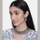 Etnico Oxidised Silver Plated Afghani Choker Necklace Jewellery Set for Women (MC070)