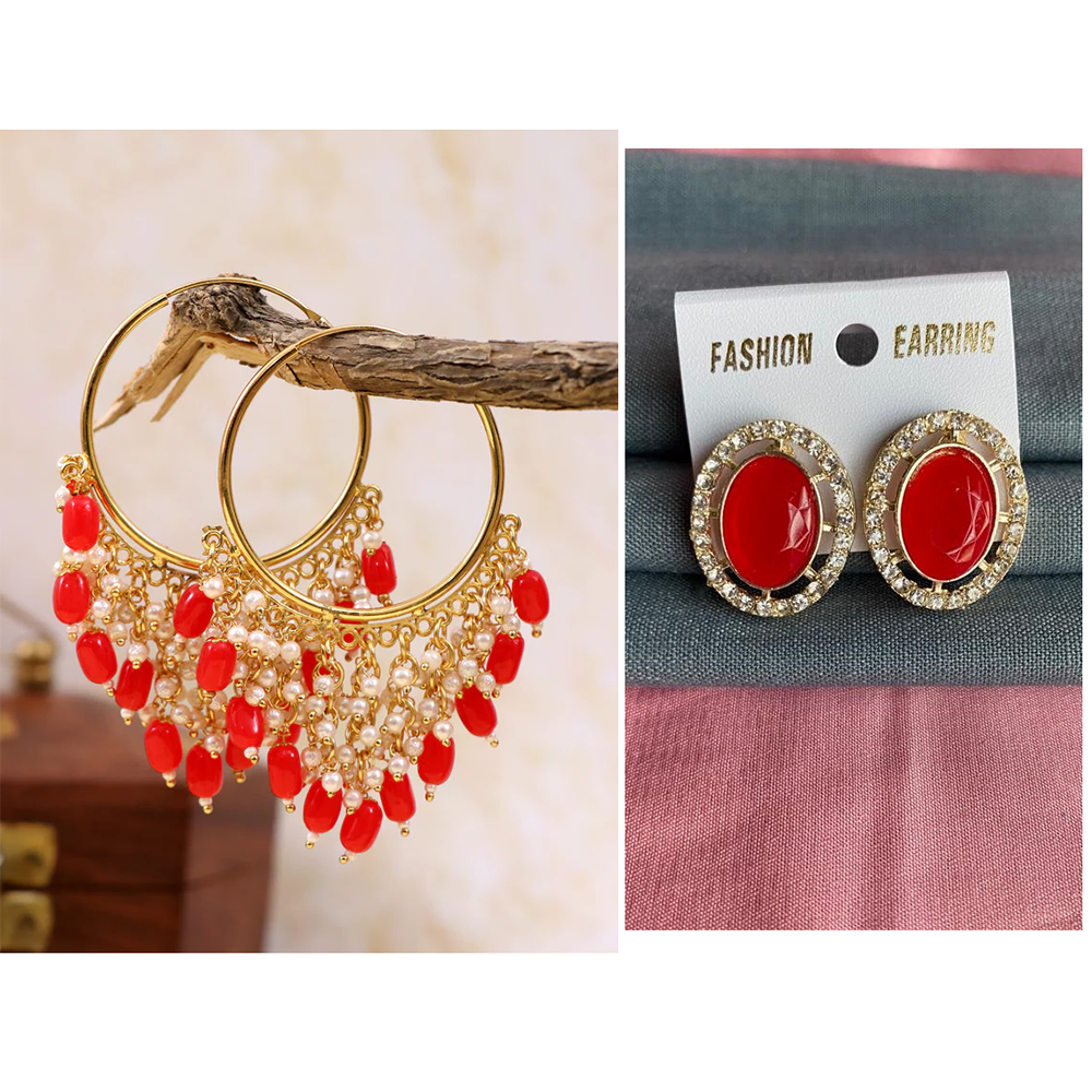 Mahavir Gold Plated Stud & Dangler Earrings Combo