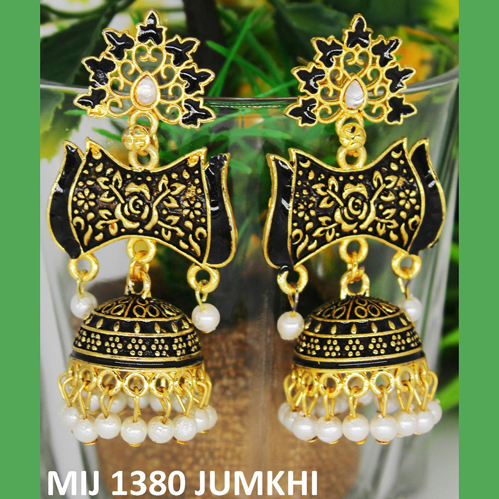Mahavir Gold Plated Meenakari And Pearl Designer Jhumki Earrings