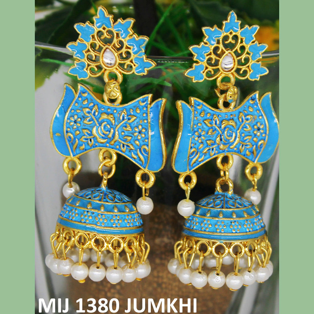 Mahavir Gold Plated Meenakari And Pearl Designer Jhumki Earrings