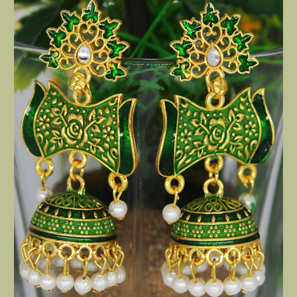 Mahavir Gold Plated Meenakari And Pearl Designer Jhumki Earrings