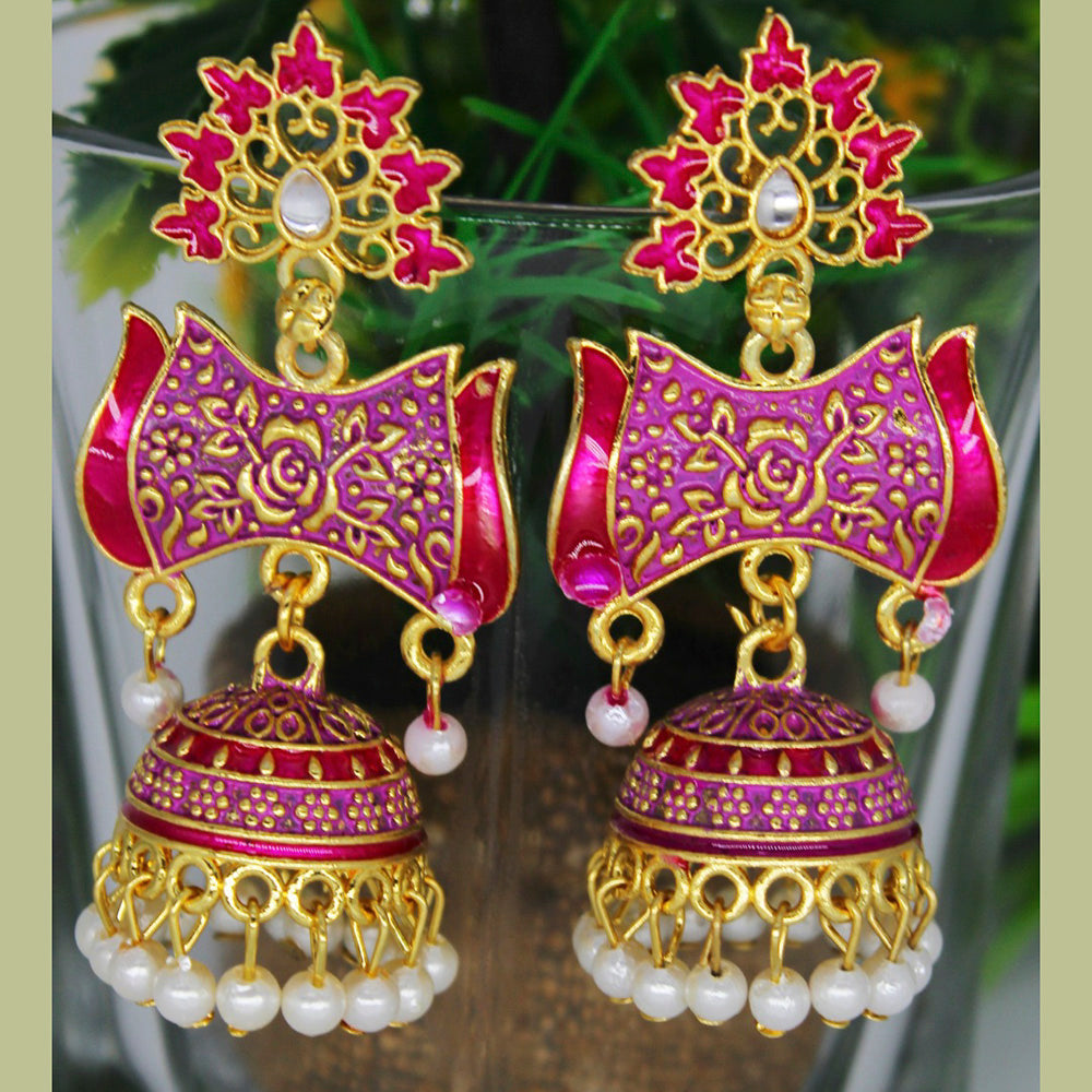 Mahavir Gold Plated Meenakari And Pearl Designer Jhumki Earrings