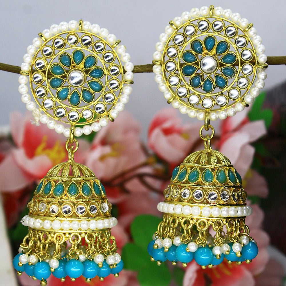 Mahavir Gold Plated Kundan And Pearl Designer Jhumki Earrings