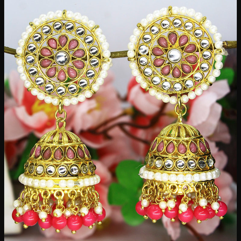 Mahavir Gold Plated Kundan And Pearl Designer Jhumki Earrings