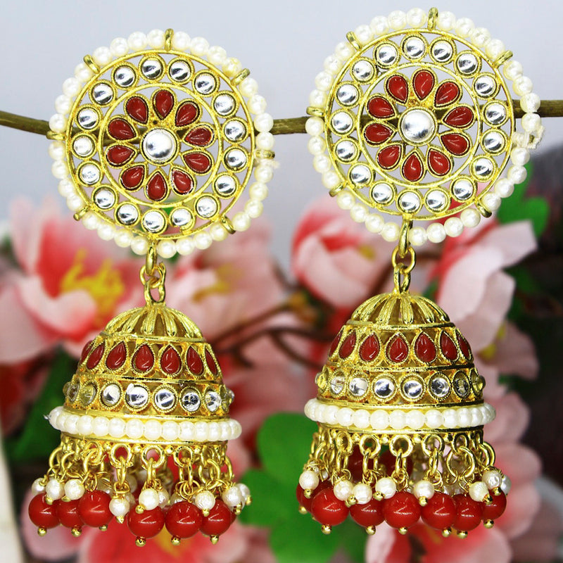 Mahavir Gold Plated Kundan And Pearl Designer Jhumki Earrings