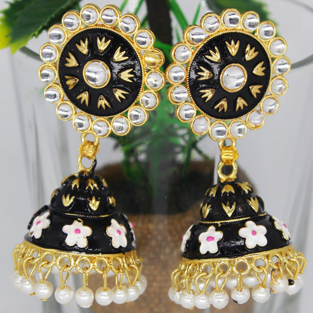 Mahavir Gold Plated Meenakari And Kundan Designer Jhumki Earrings