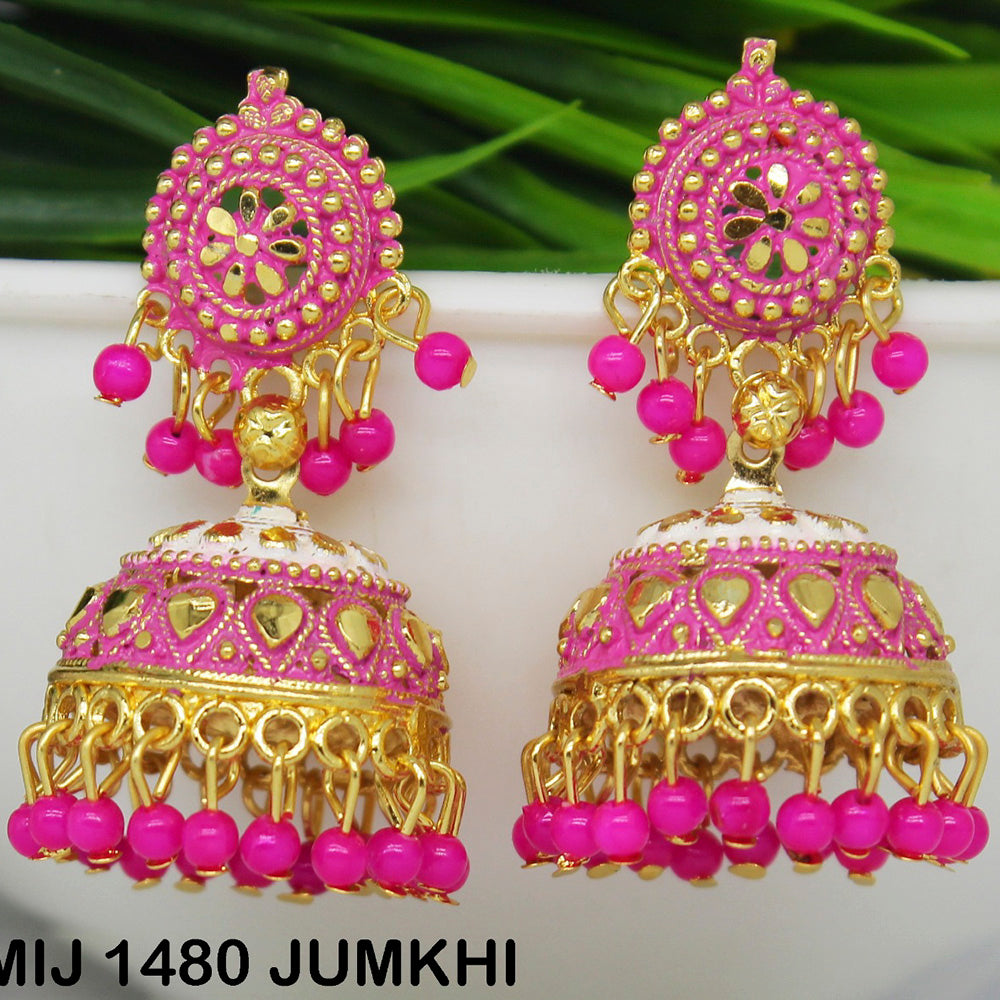 Mahavir Gold Plated Meenakari And Beads Designer Jhumki Earrings