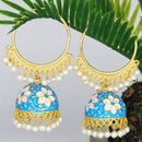 Mahavir Gold Plated Meenakari And Pearl Designer Jhumki Earrings