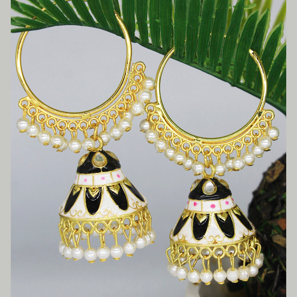 Mahavir Gold Plated Meenakari And Pearl Designer Jhumki Earrings