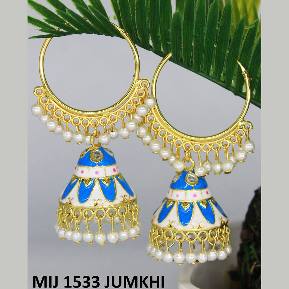 Mahavir Gold Plated Meenakari And Pearl Designer Jhumki Earrings