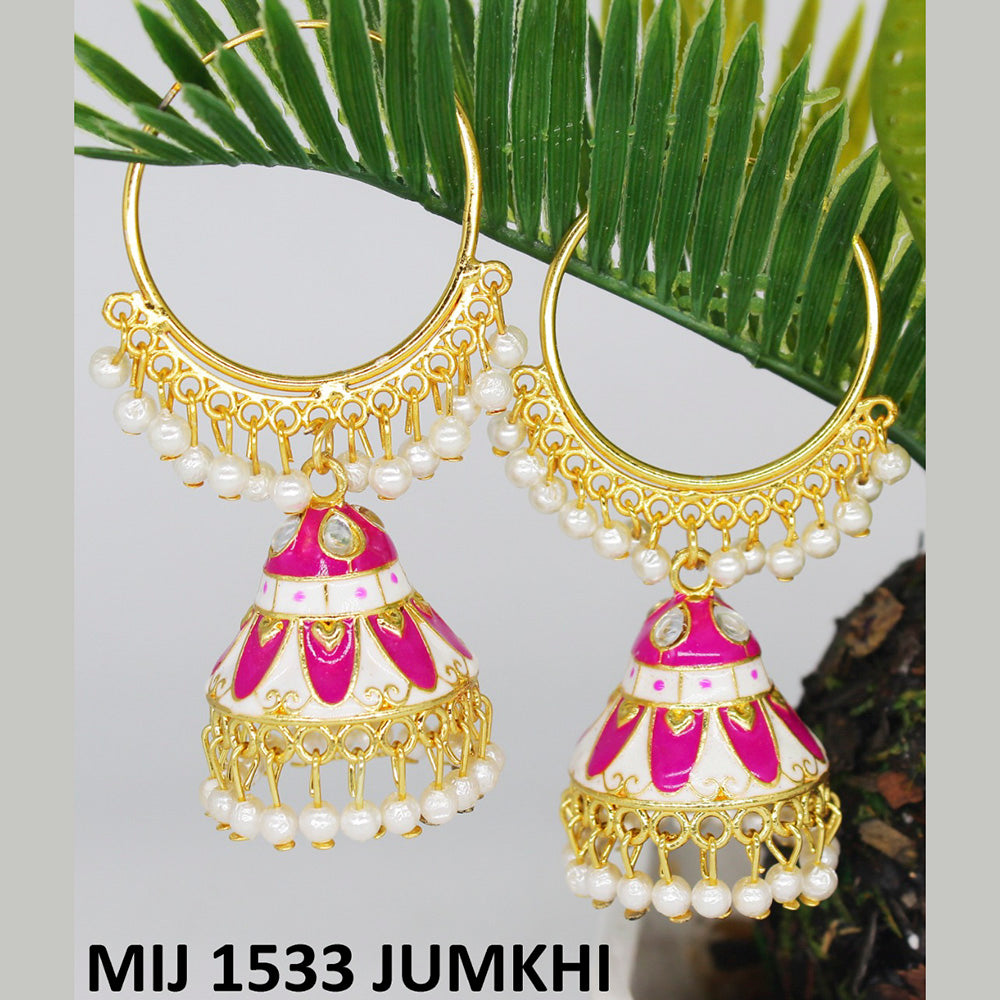 Mahavir Gold Plated Meenakari And Pearl Designer Jhumki Earrings