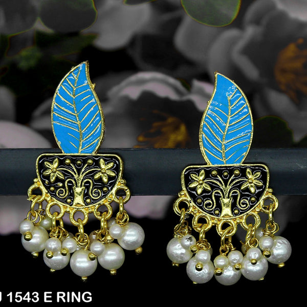 Mahavir Gold Plated Meenakari And Pearl Designer Dangler Earrings