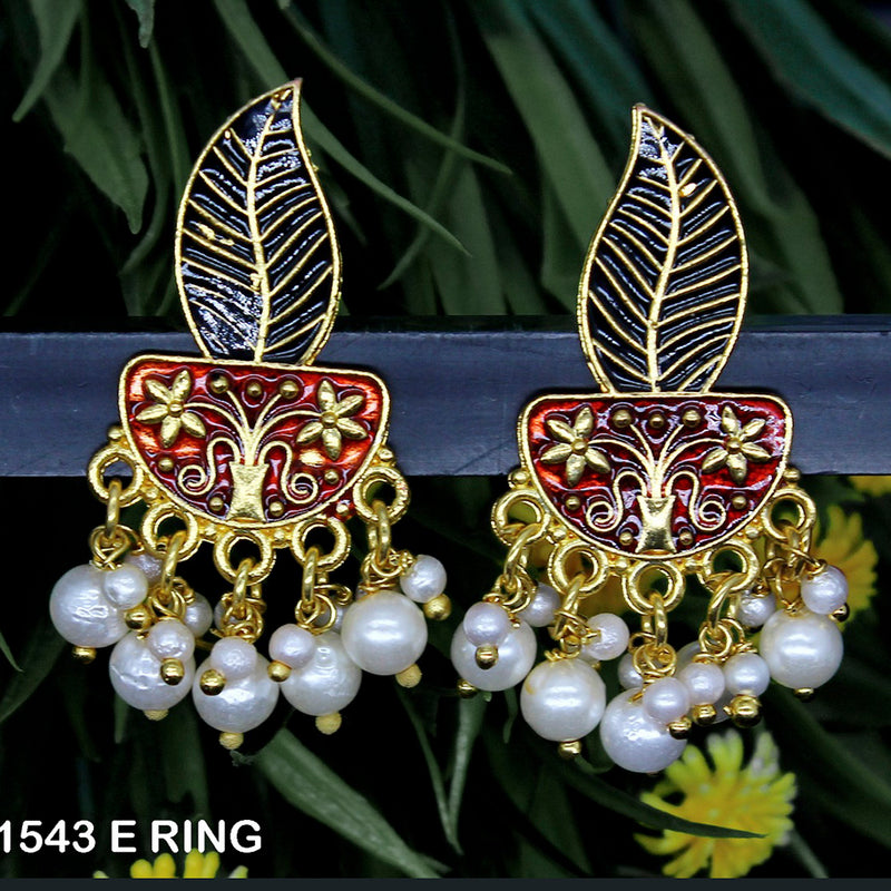 Mahavir Gold Plated Meenakari And Pearl Designer Dangler Earrings
