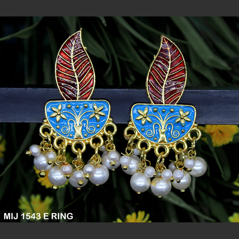 Mahavir Gold Plated Meenakari And Pearl Designer Dangler Earrings