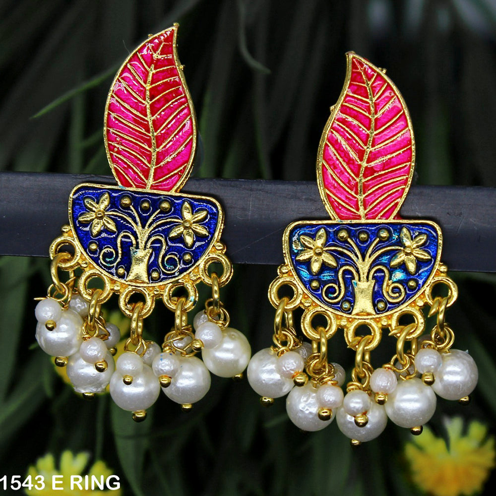 Mahavir Gold Plated Meenakari And Pearl Designer Dangler Earrings