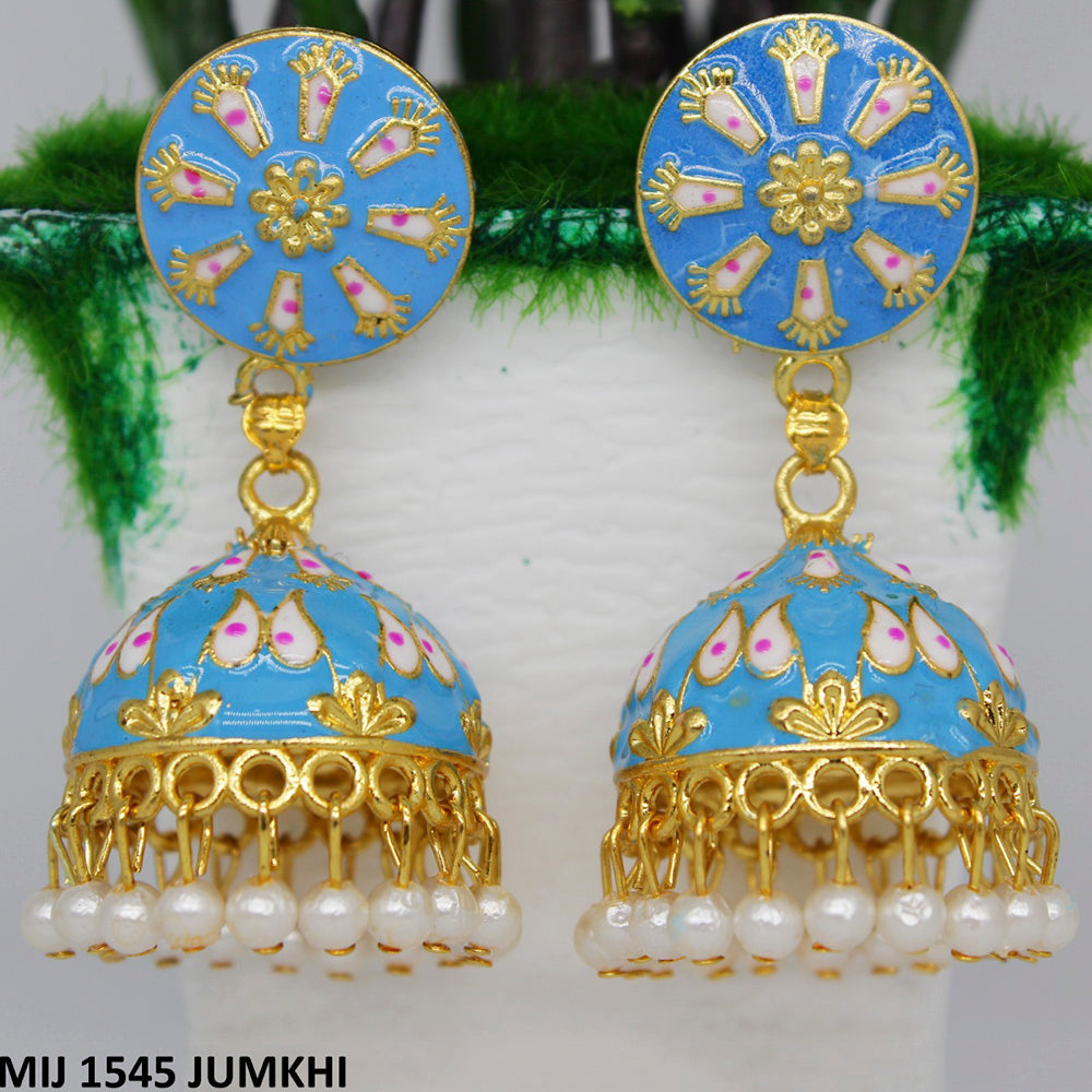 Mahavir Gold Plated Meenakari And Pearl Designer Jhumki Earrings