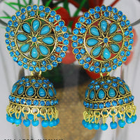 Mahavir Gold Plated Pota And Austrian Stone Designer Jhumki Earrings