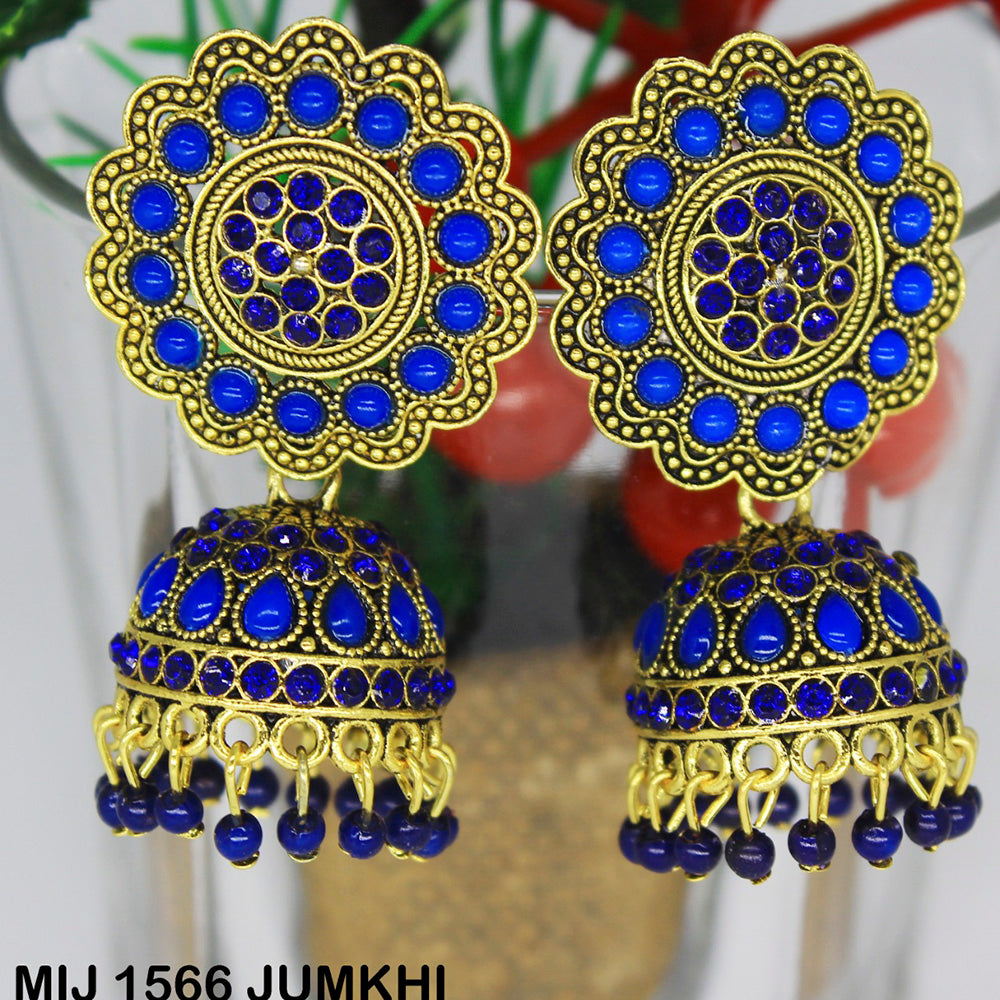 Mahavir Gold Plated Pota And Austrian Stone Designer Jhumki Earrings
