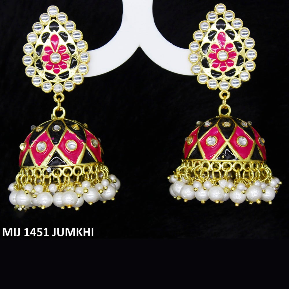 Mahavir Gold Plated Meenakari And Kundan Designer Jhumki Earrings - MIJ 1451 Jumkhi