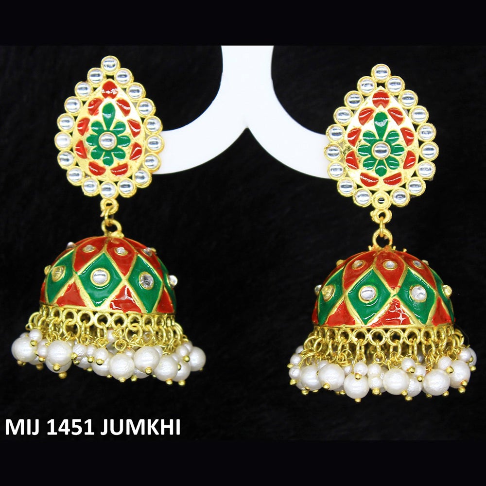 Mahavir Gold Plated Meenakari And Kundan Designer Jhumki Earrings - MIJ 1451 Jumkhi