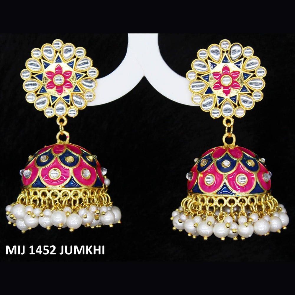 Mahavir Gold Plated Meenakari And Kundan Designer Jhumki Earrings - MIJ 1452 Jumkhi