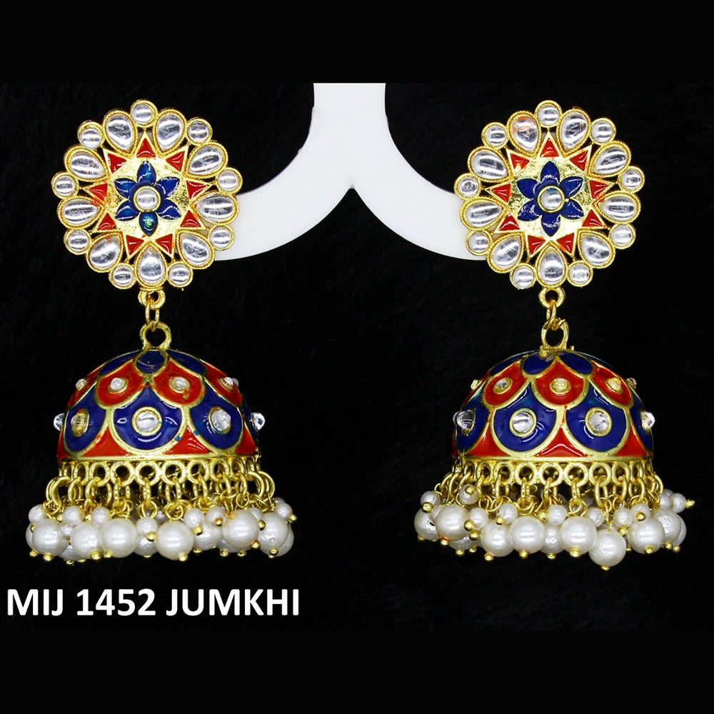 Mahavir Gold Plated Meenakari And Kundan Designer Jhumki Earrings - MIJ 1452 Jumkhi