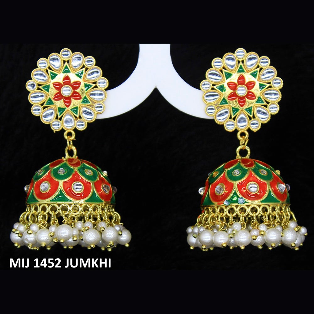 Mahavir Gold Plated Meenakari And Kundan Designer Jhumki Earrings - MIJ 1452 Jumkhi