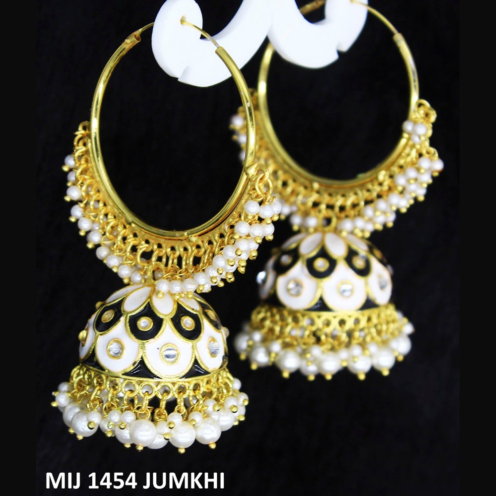 Mahavir Gold Plated Meenakari And Pearl Designer Jhumki Earrings - MIJ 1454 Jumkhi