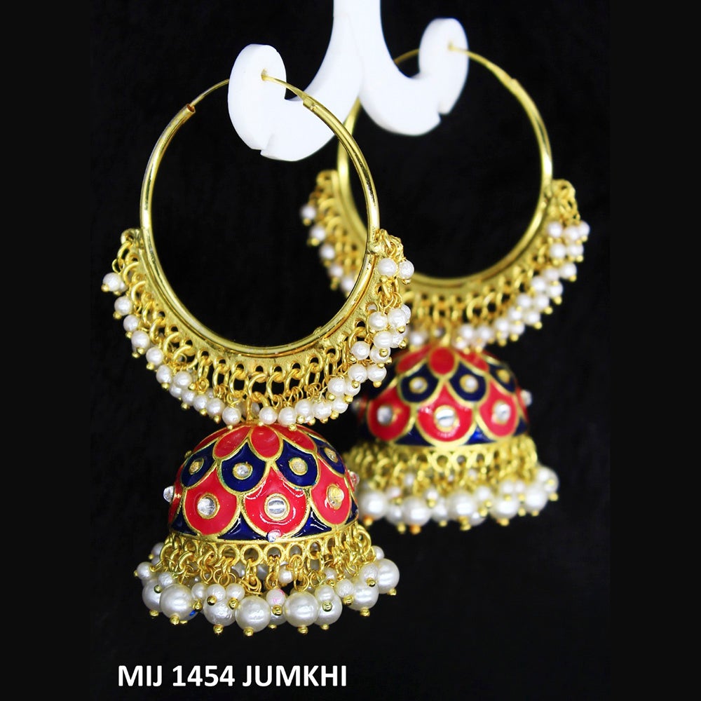 Mahavir Gold Plated Meenakari And Pearl Designer Jhumki Earrings - MIJ 1454 Jumkhi