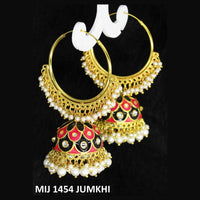 Mahavir Gold Plated Meenakari And Pearl Designer Jhumki Earrings - MIJ 1454 Jumkhi