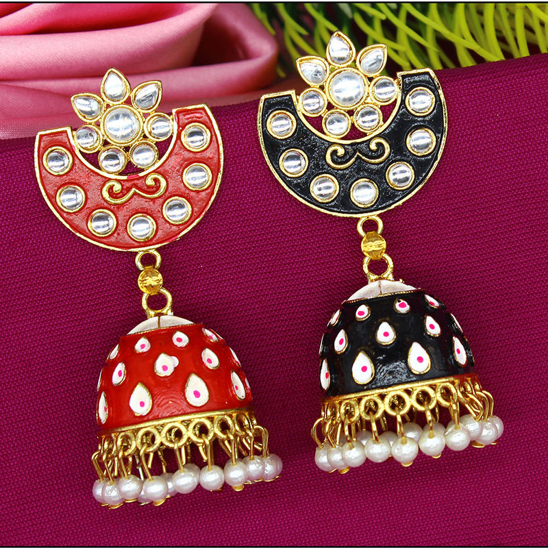 Mahavir Gold Plated Meenakari Jhumki Earrings