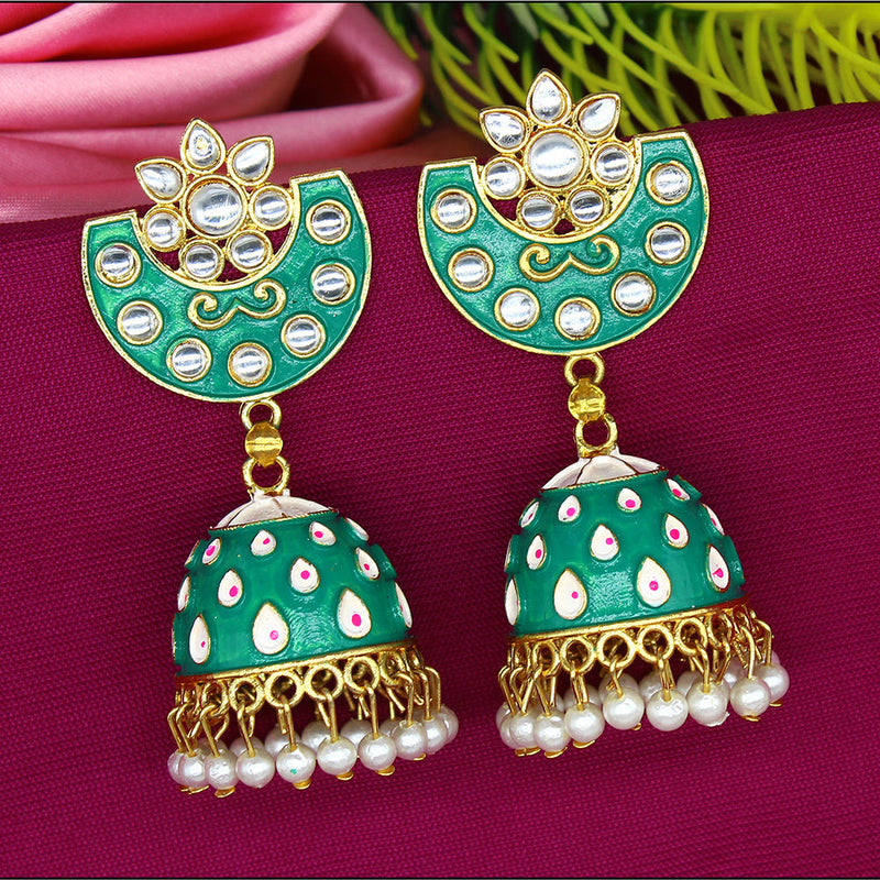 Mahavir Gold Plated Meenakari Jhumki Earrings