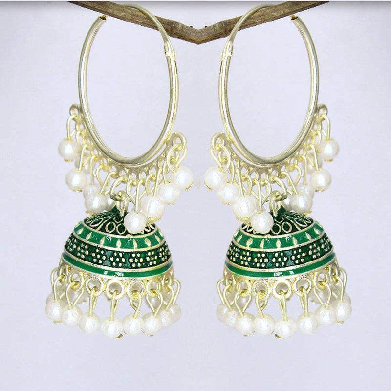 Mahavir Gold Plated Meenakari Jhumki Earrings