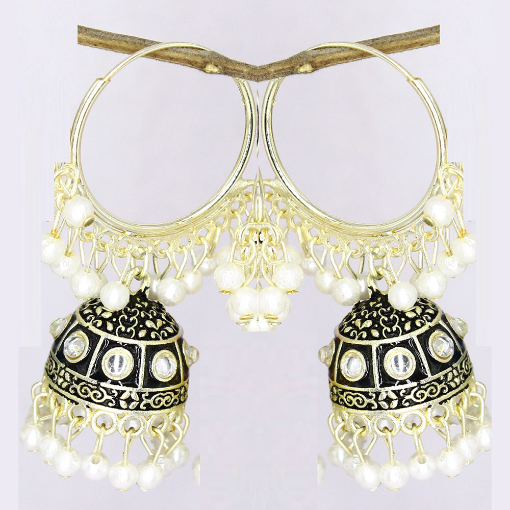 Mahavir Gold Plated Meenakari Jhumki Earrings