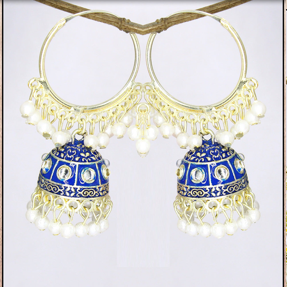 Mahavir Gold Plated Meenakari Jhumki Earrings