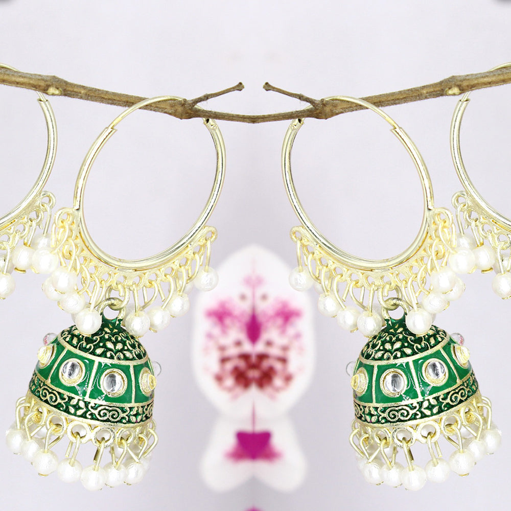 Mahavir Gold Plated Meenakari Jhumki Earrings