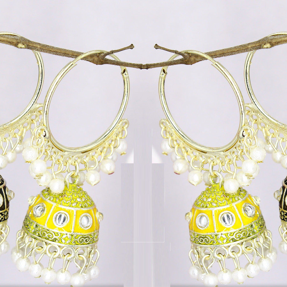Mahavir Gold Plated Meenakari Jhumki Earrings